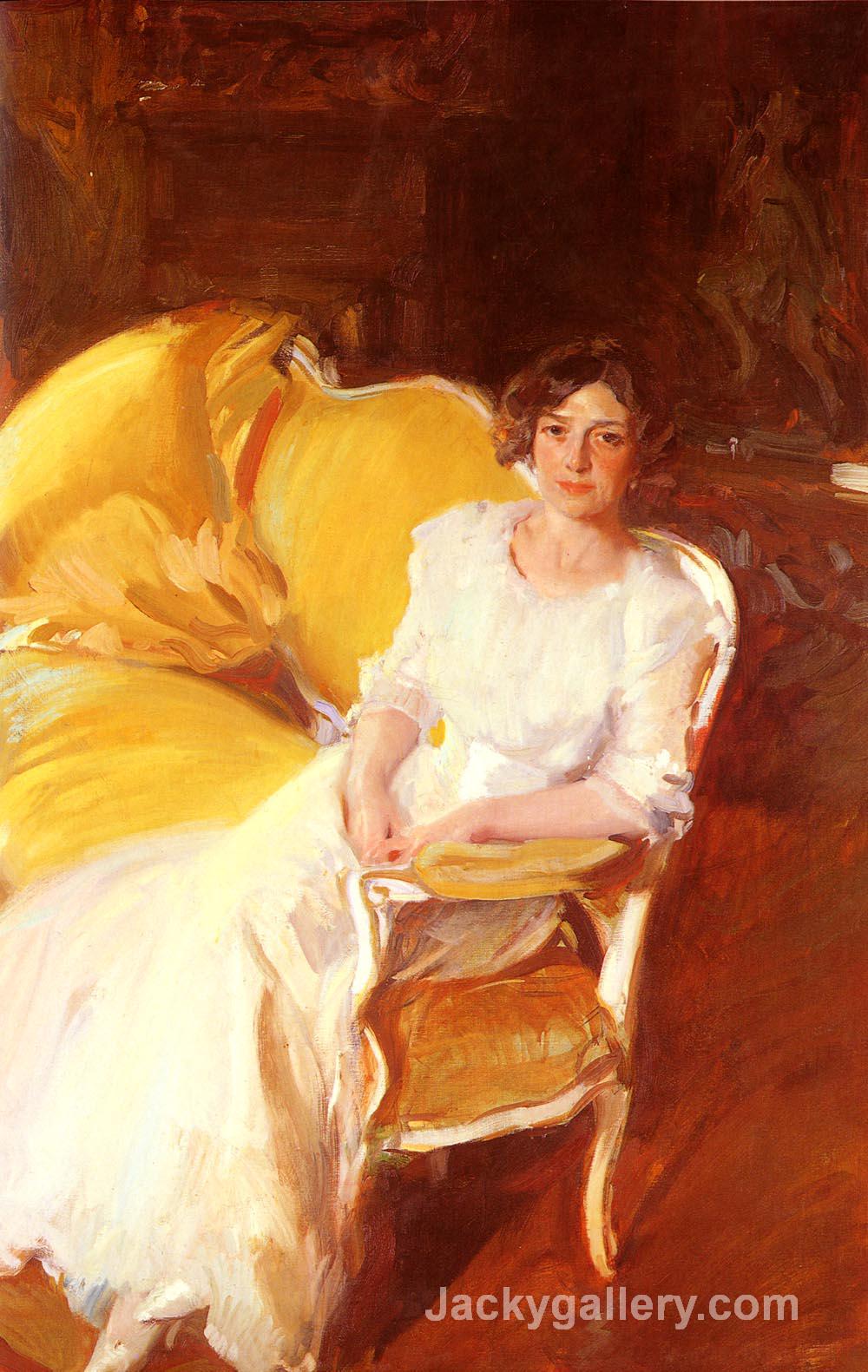 Clotidle sitting on the sofa by Joaquin Sorolla y Bastida paintings reproduction